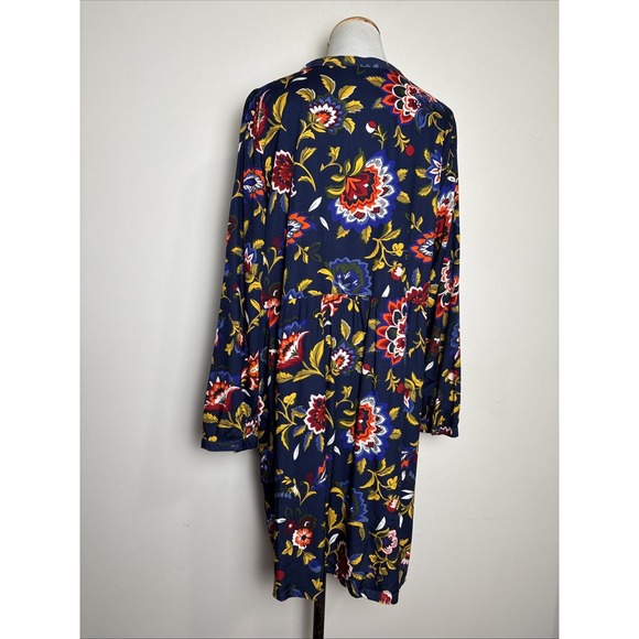 Old Navy Cottage Floral‎ Tunic Dress XL Blue Peasant Boho Flowy Long Sleeve - Picture 2 of 6